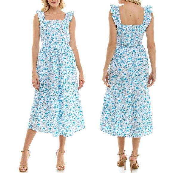 Draper James Dresses & Skirts - Draper James White Cotton Floral Poplin Tiered Midi Cottagecore Dress Size XL